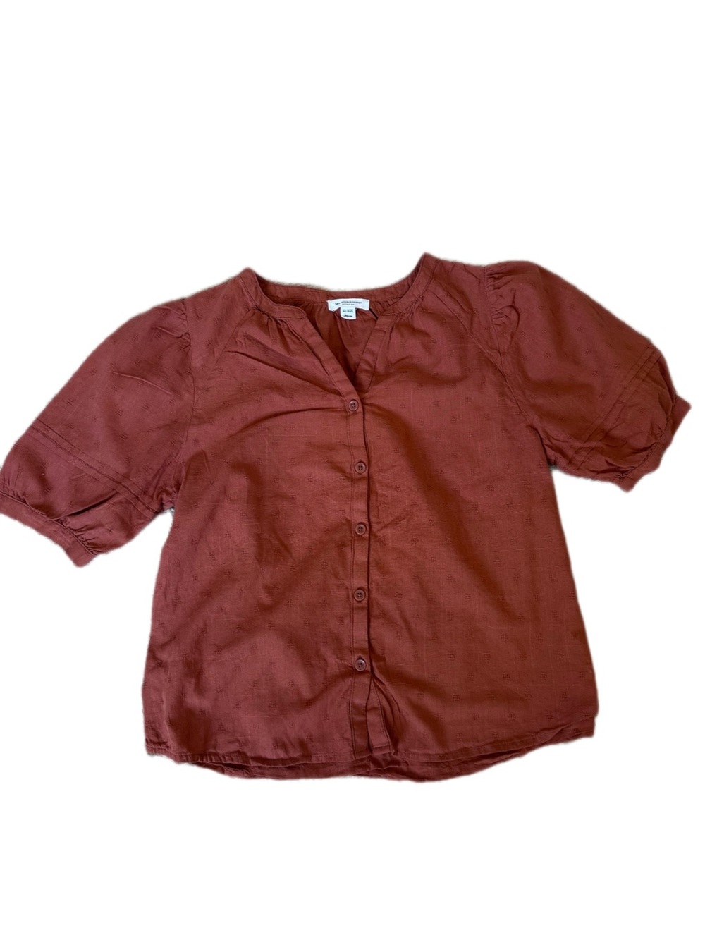 beachlunchlounge Rust Button-Front Puff Sleeve Blouse